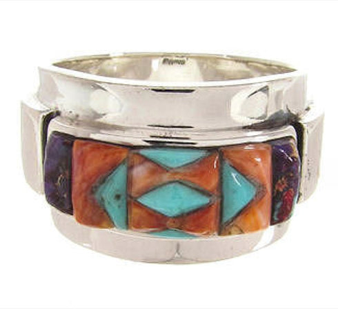 Multicolor Inlay Southwest Silver Ring Size 6-1/4 XS58038